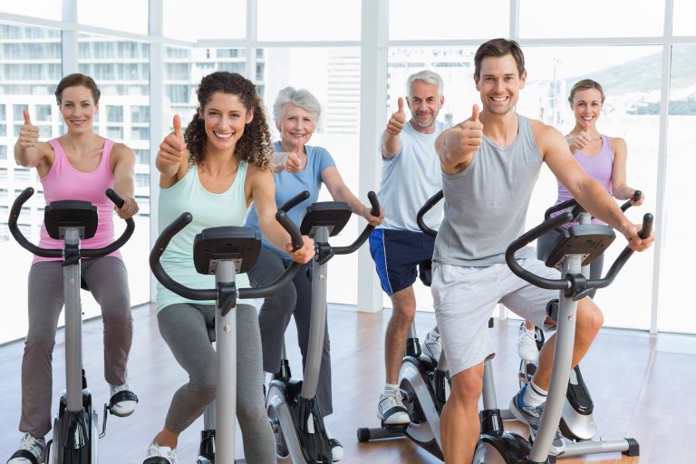 spinning class with seniors participating